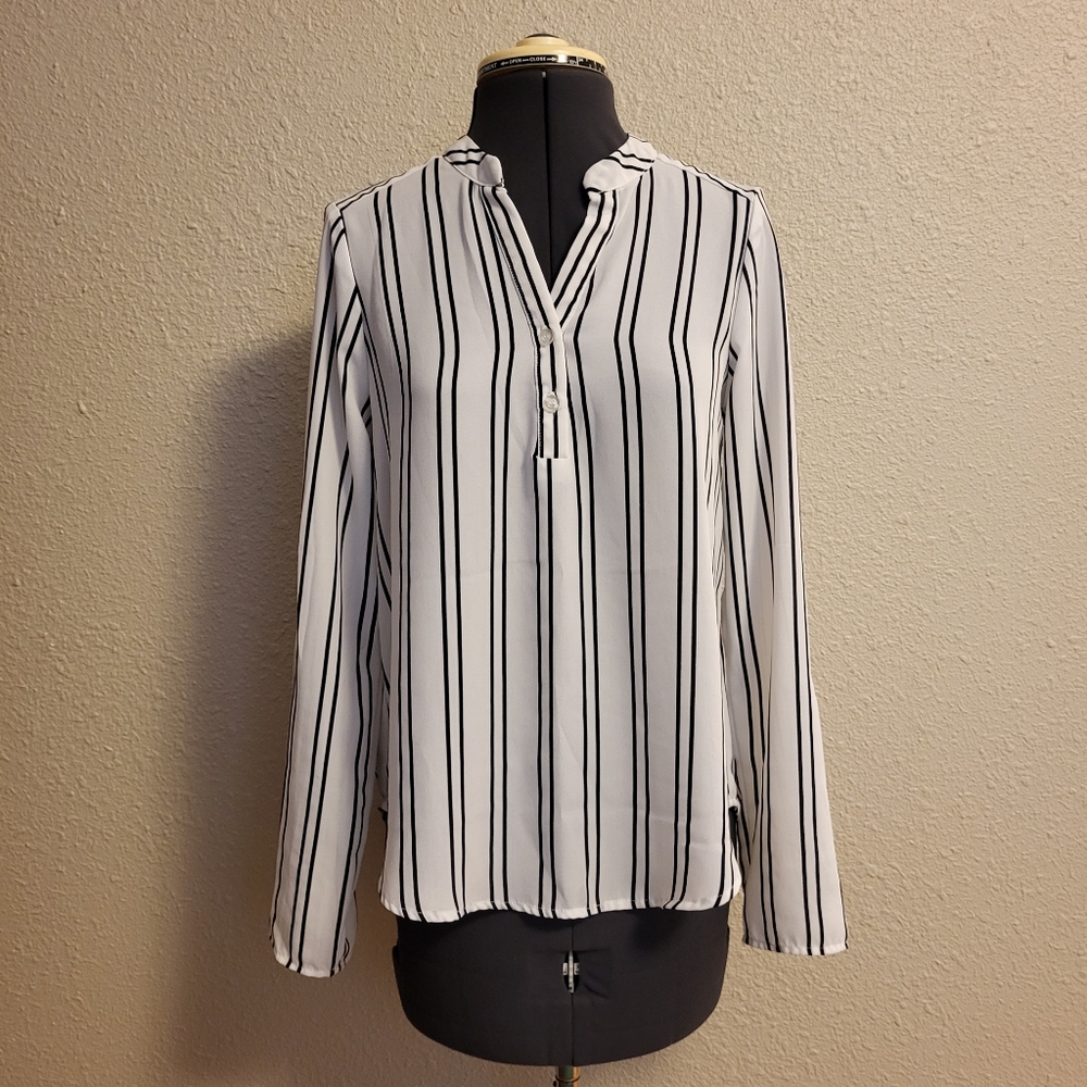 Mine White & Black Sheer Striped Top Size Small